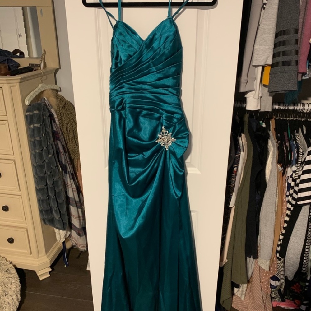 EUREKA- Size Small, Teal Satin dress